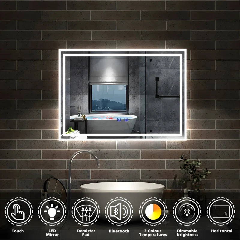 Miroir de salle de bain LED avec coussin anti-buée 3 couleurs