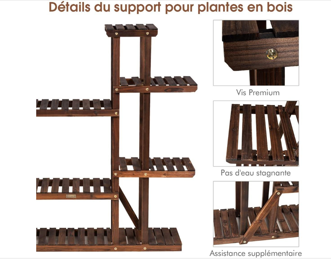 Étagère pour Plantes en Bois - 9 Tablettes 18 Pots