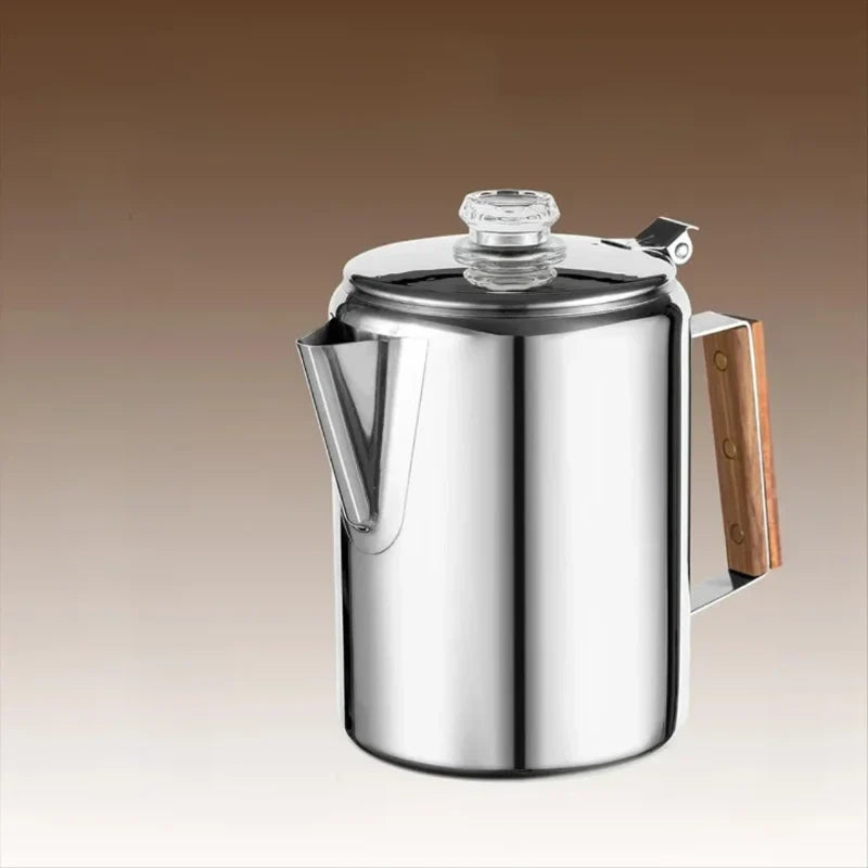 Cafetière Camping Argentée en Acier Inoxydable