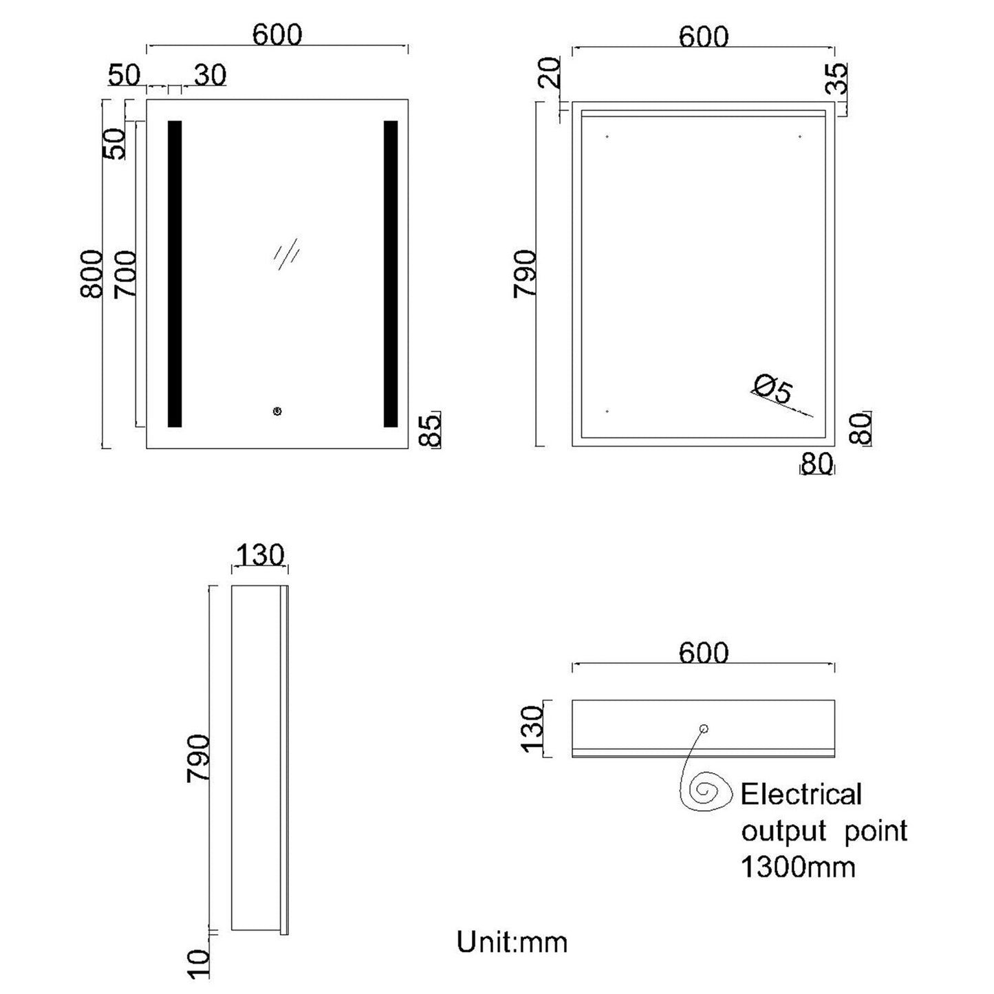 Armoire de toilette à LED | Aica 450x600mm