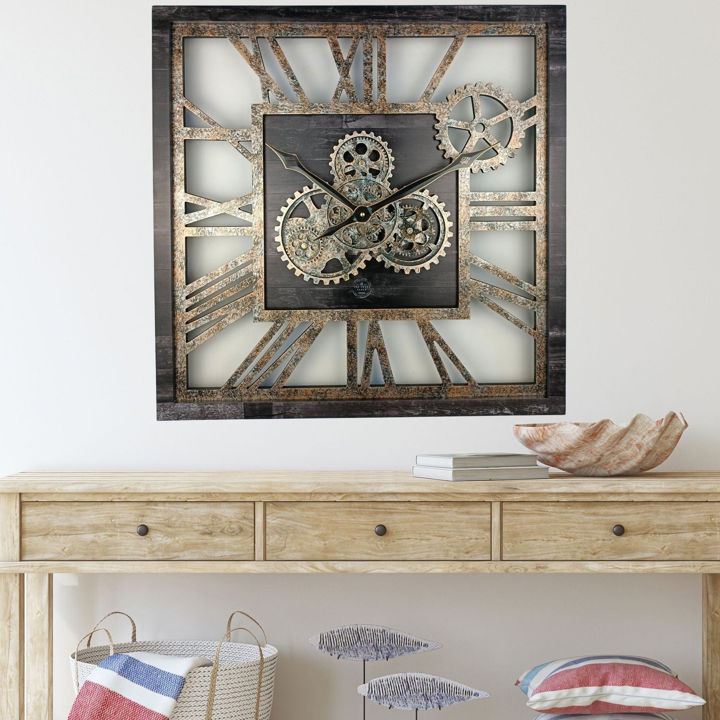 Horloge Murale Carrée 24” Vintage Noir