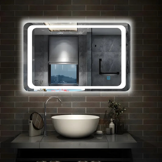 Miroir de salle de bains avec lumières LED - interrupteur à capteur tactile anti-buée