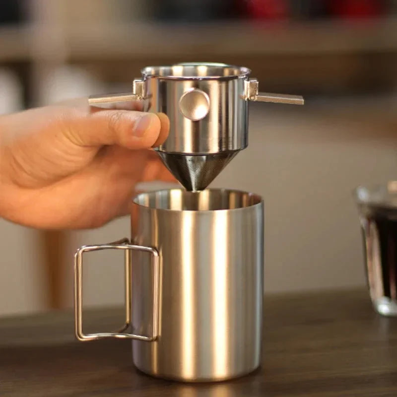 Mini Cafetière Filtre en Acier Inoxydable Argenté