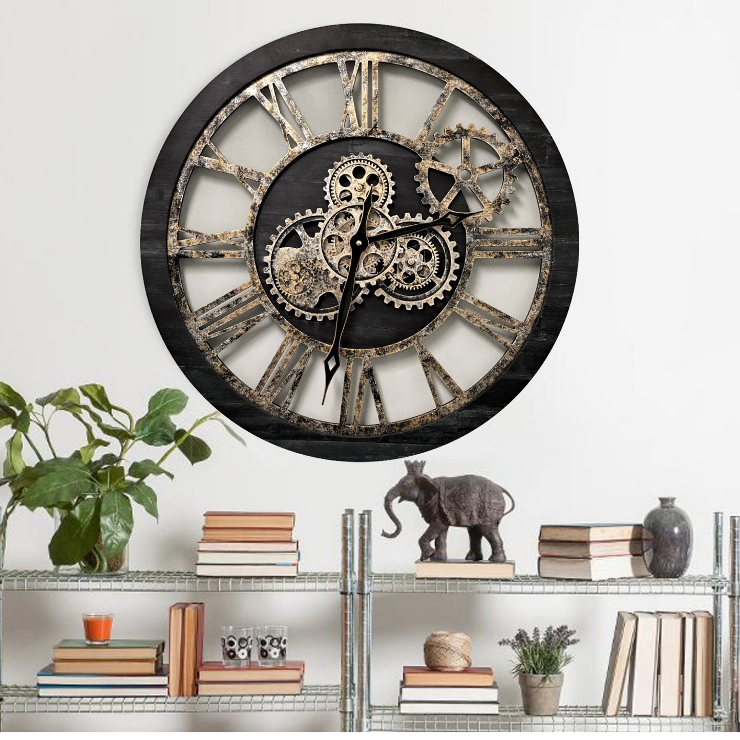 Horloge Murale Ronde 24” Vintage Noir