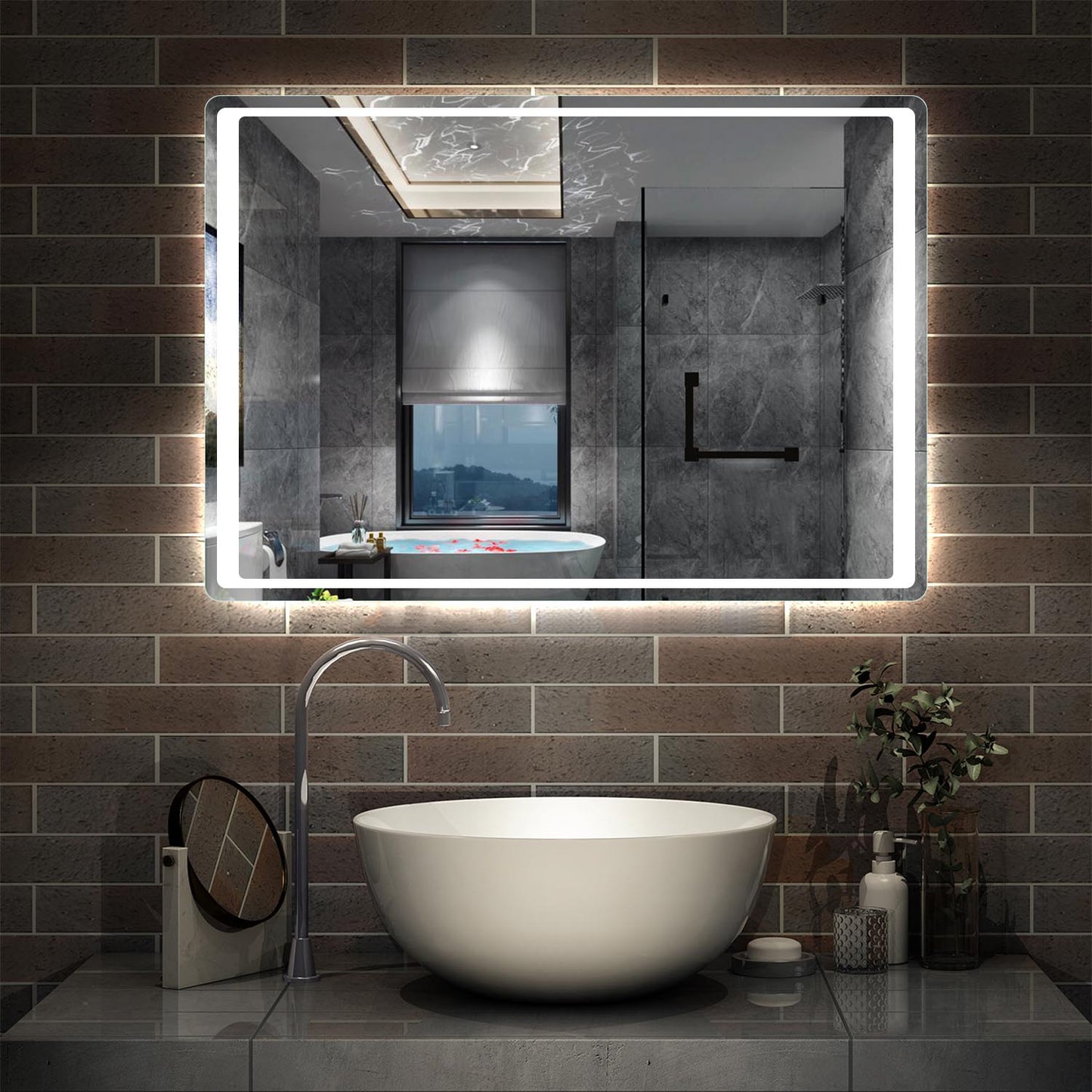 Miroir de salle de bain LED sans cadre avec capteur de mouvement anti-buée