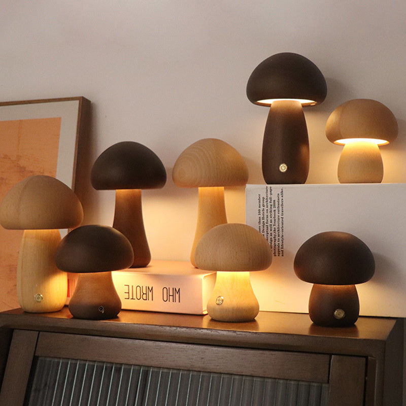 Lampe de table champignon vintage en bois