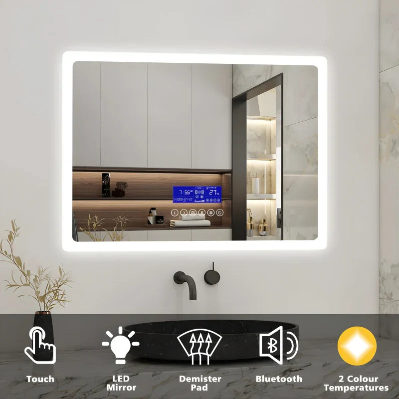 Miroir de salle de bain LED antibuée et haut-parleur Bluetooth