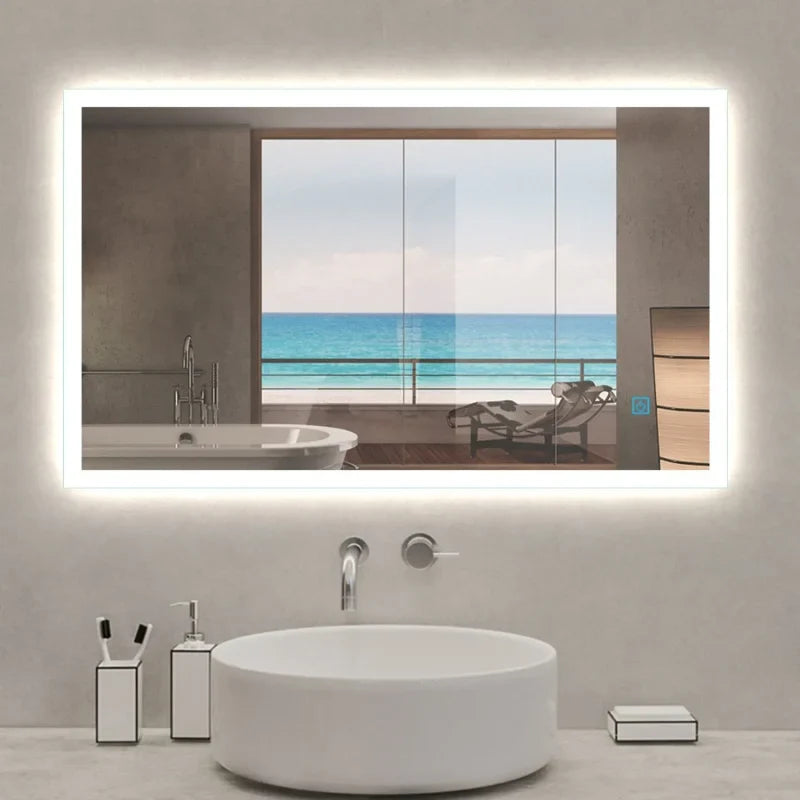 Miroir de salle de bain LED avec coussin anti-buée mural