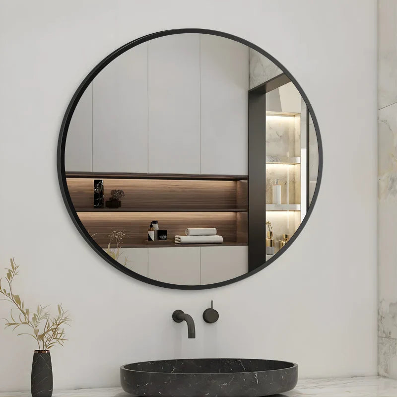 Miroir rond moderne avec cadre noir