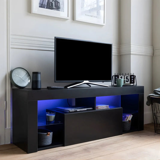 Meuble TV 140cm noir à LED