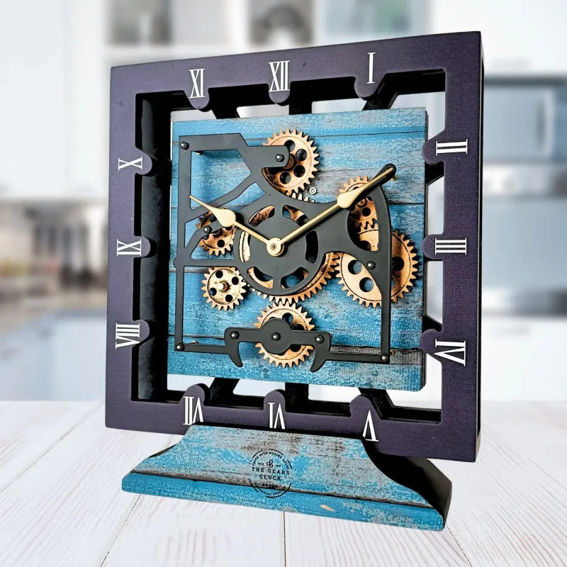 Horloge de Bureau Carrée 10” Bleu Océan