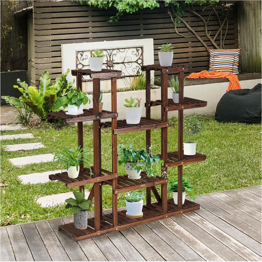 Étagère pour Plantes en Bois - 9 Tablettes 18 Pots