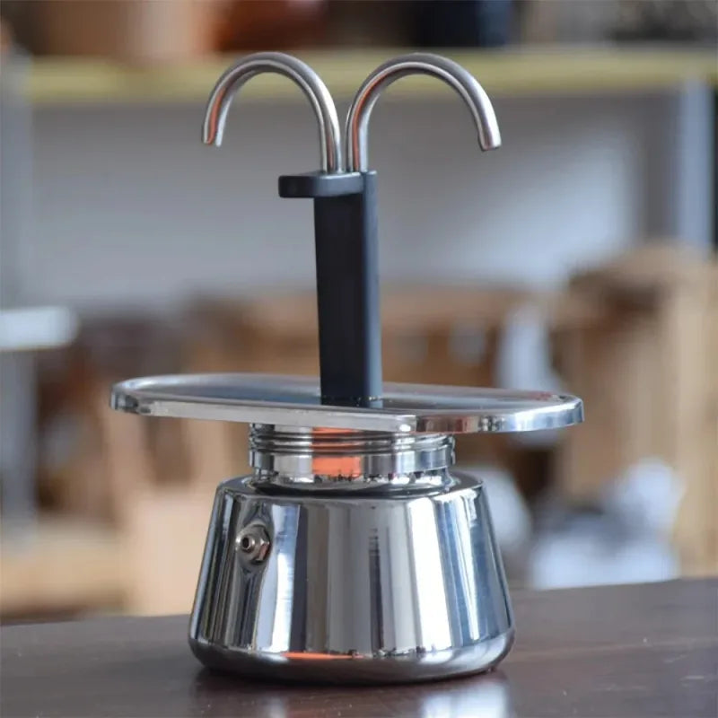 Cafetière Moka à Double Tête en Acier Inoxydable