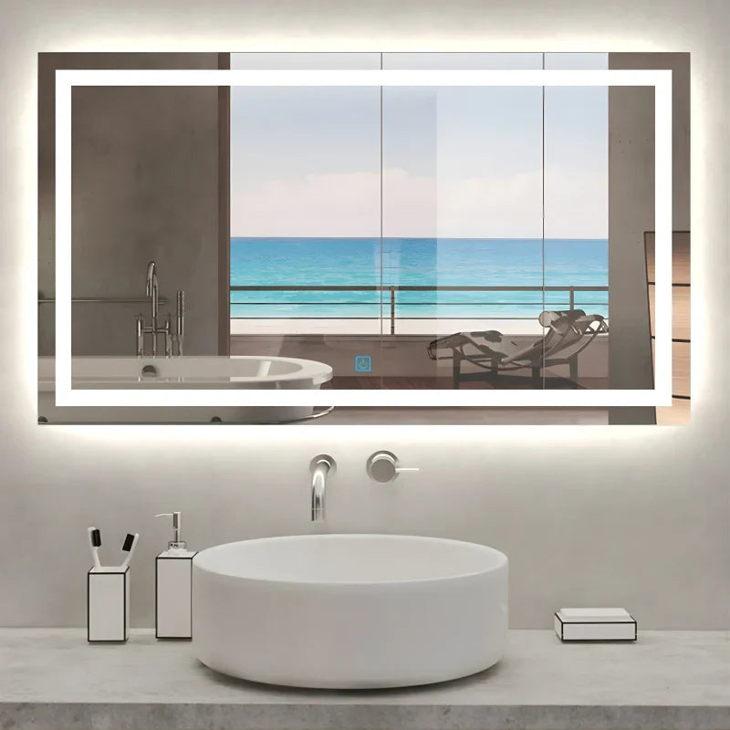 Miroir de salle de bain de grande taille avec lumières LED