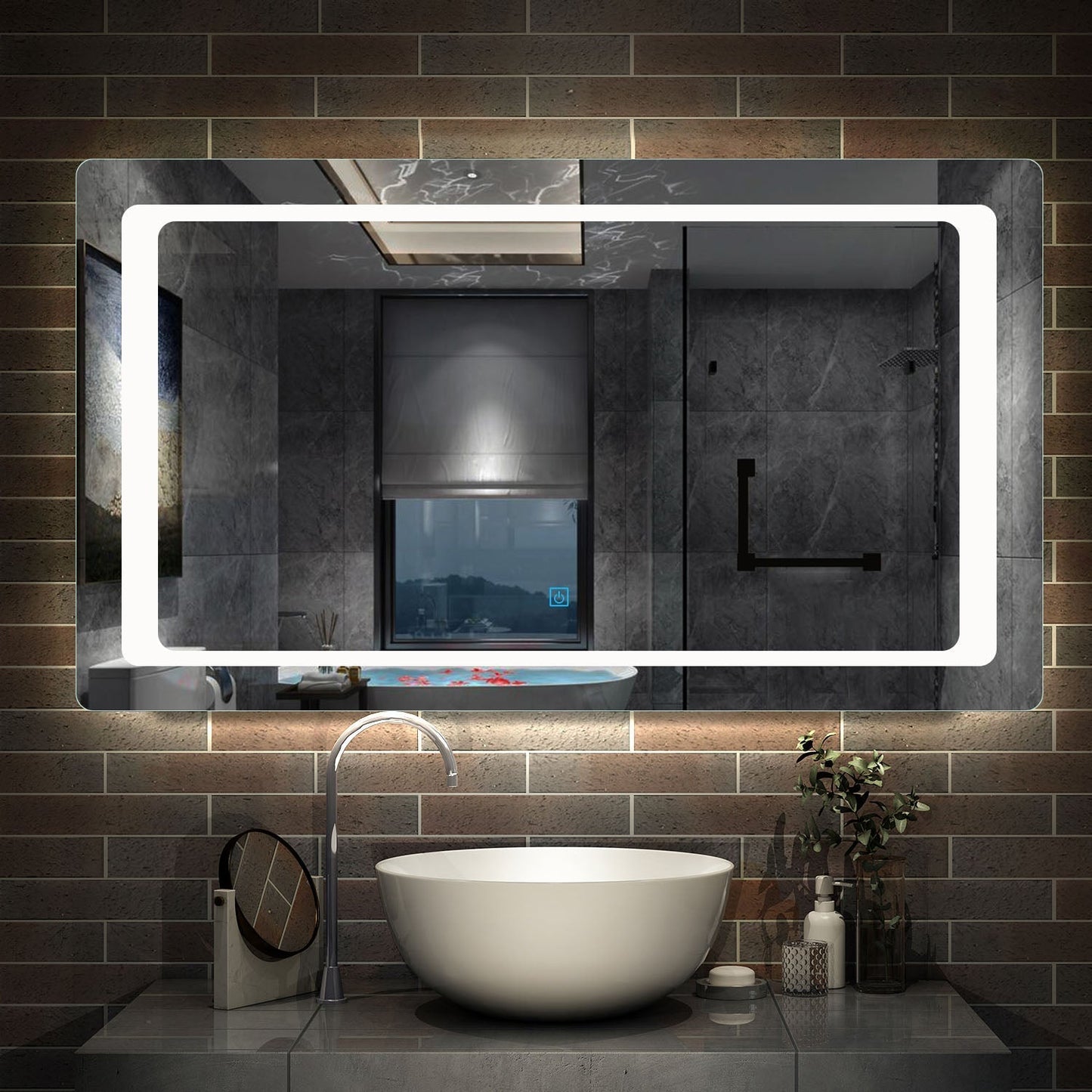 Miroir de salle de bains avec lumières LED - interrupteur à capteur tactile anti-buée