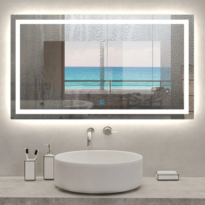 Miroir de salle de bain de grande taille avec lumières LED