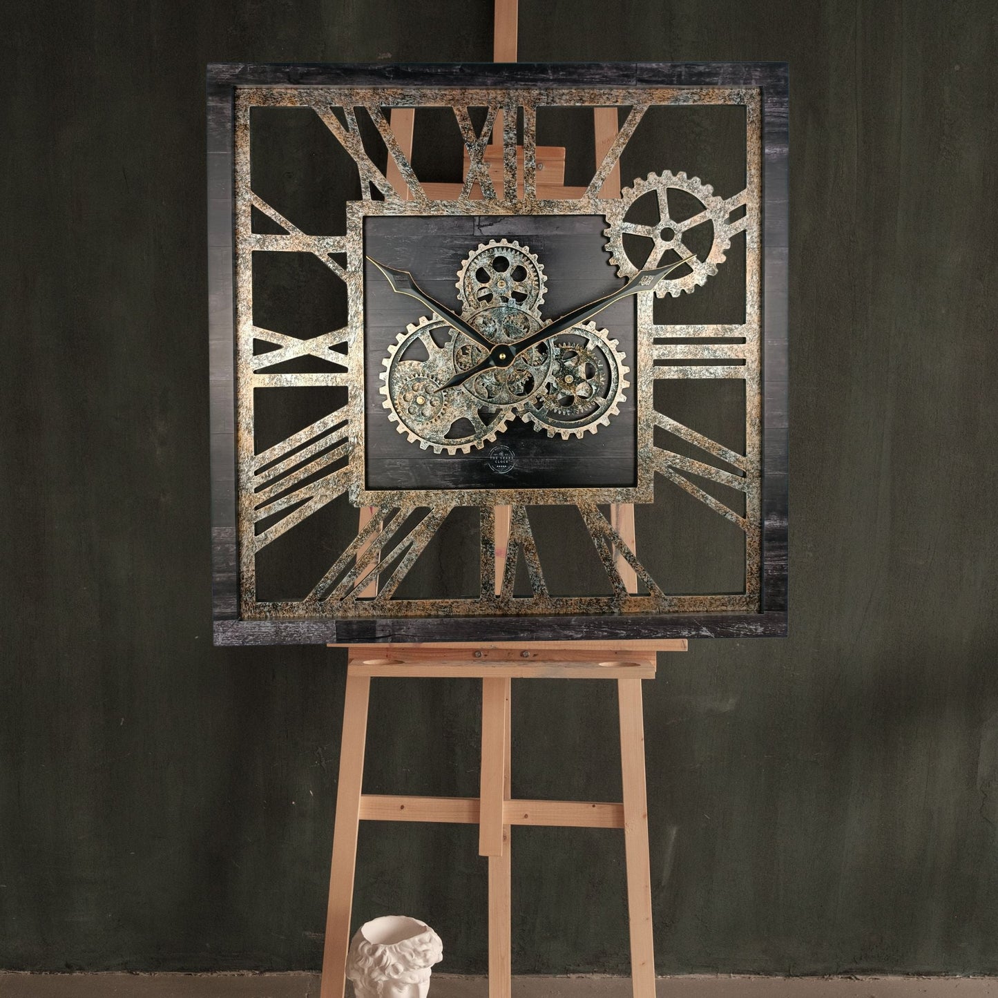 Horloge Murale Carrée 24” Vintage Noir