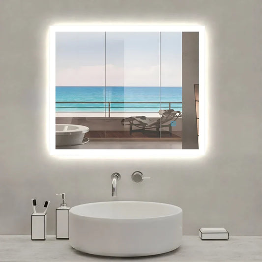 Miroir de salle de bain LED avec coussin anti-buée mural