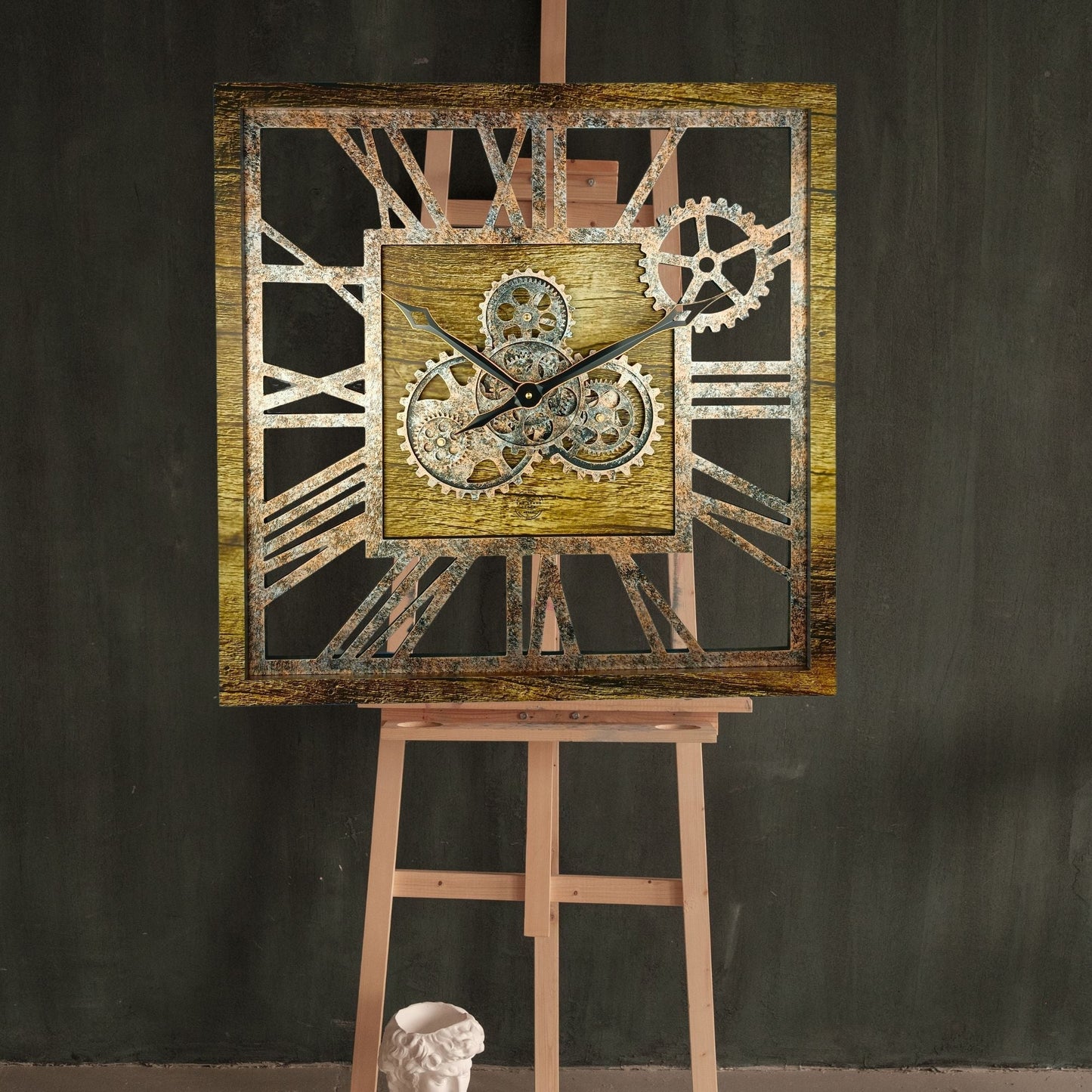 Horloge Murale Carrée 24” Or Antique