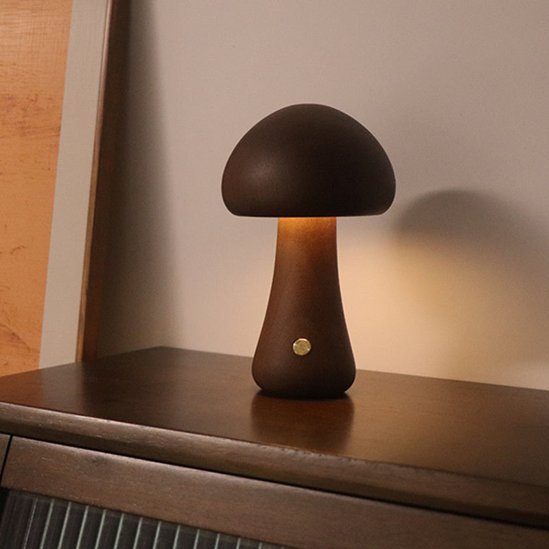 Lampe de table champignon vintage en bois