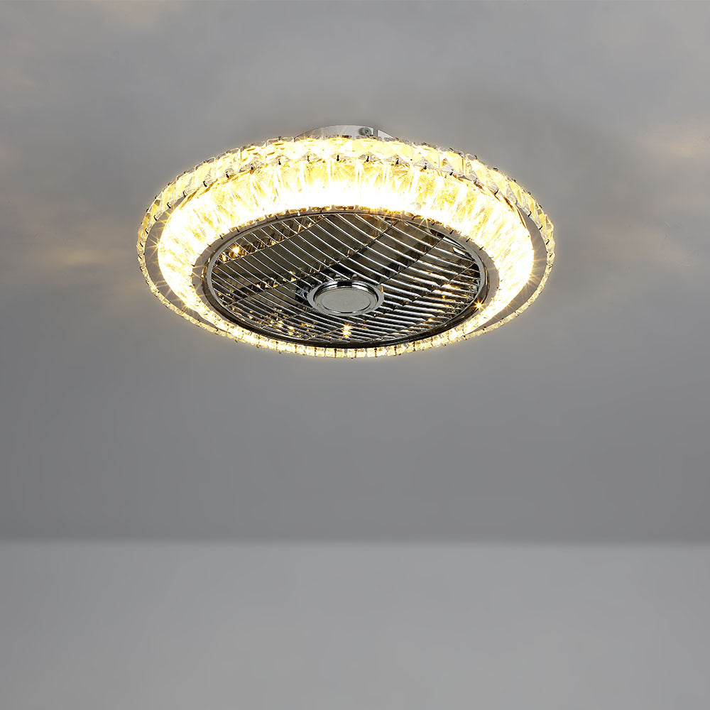 Ventilateur de plafond LED à montage encastré en cristal rond argenté