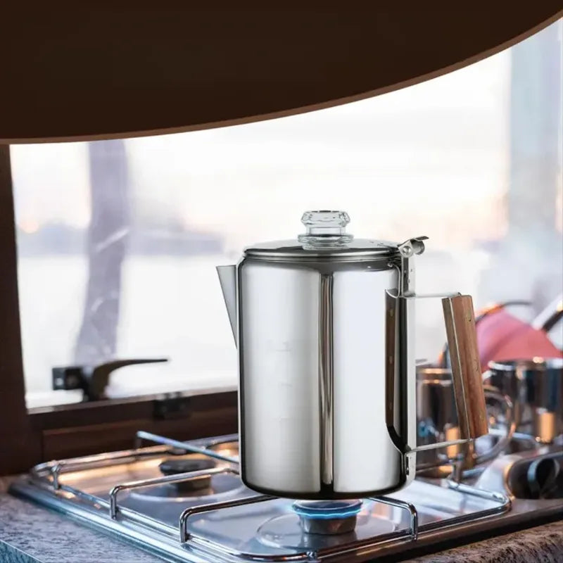 Cafetière Camping Argentée en Acier Inoxydable