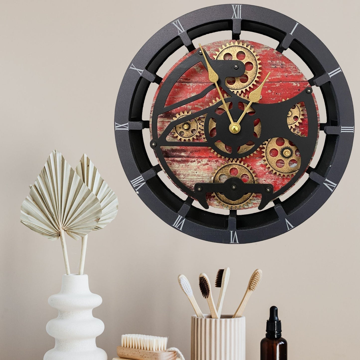 Horloge de Cheminée Ronde 16” Lave Rouge