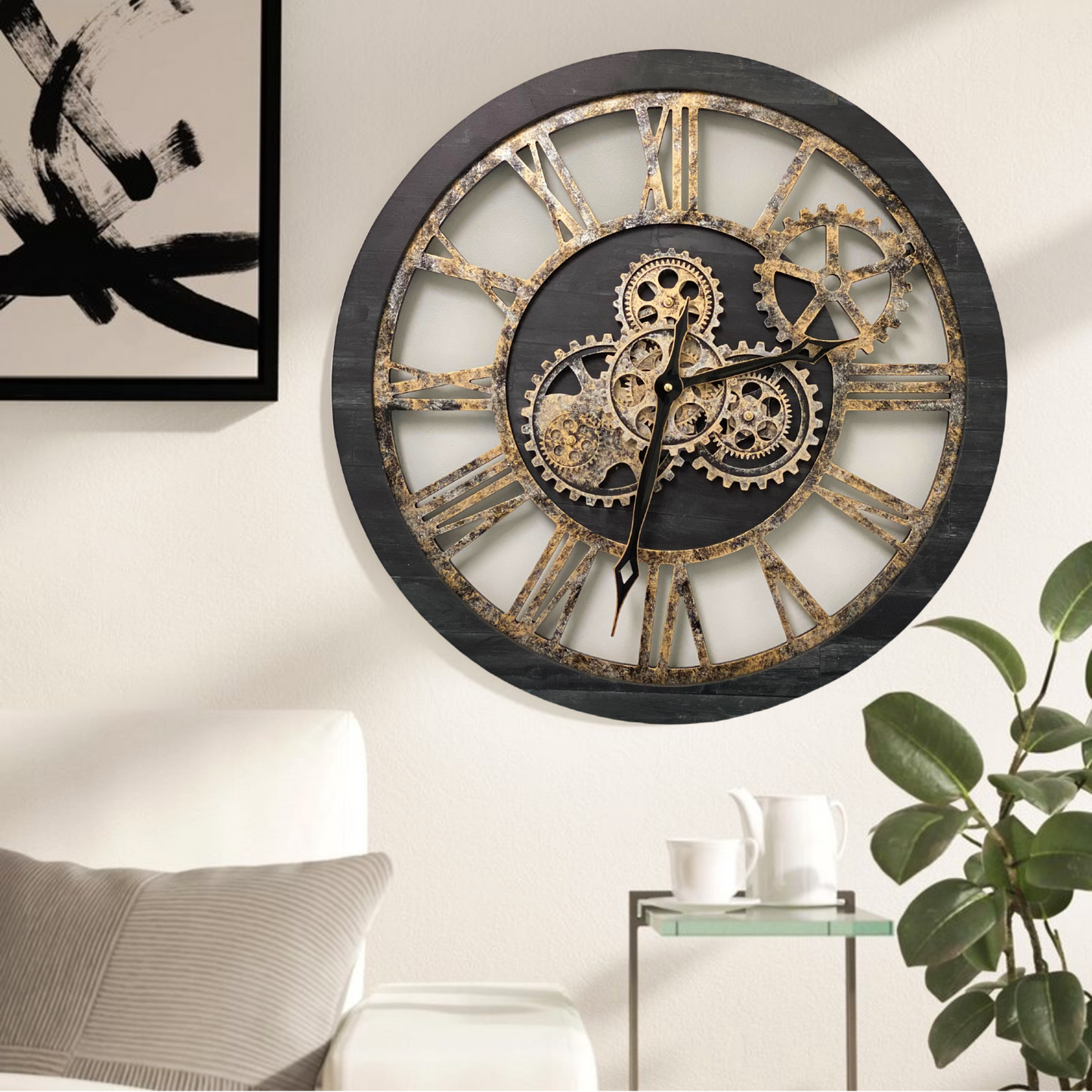 Horloge Murale Ronde 24” Vintage Noir