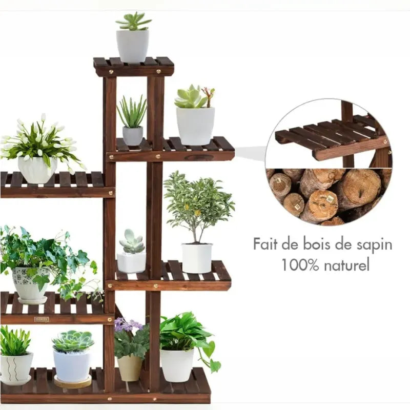 Étagère pour Plantes en Bois - 9 Tablettes 18 Pots