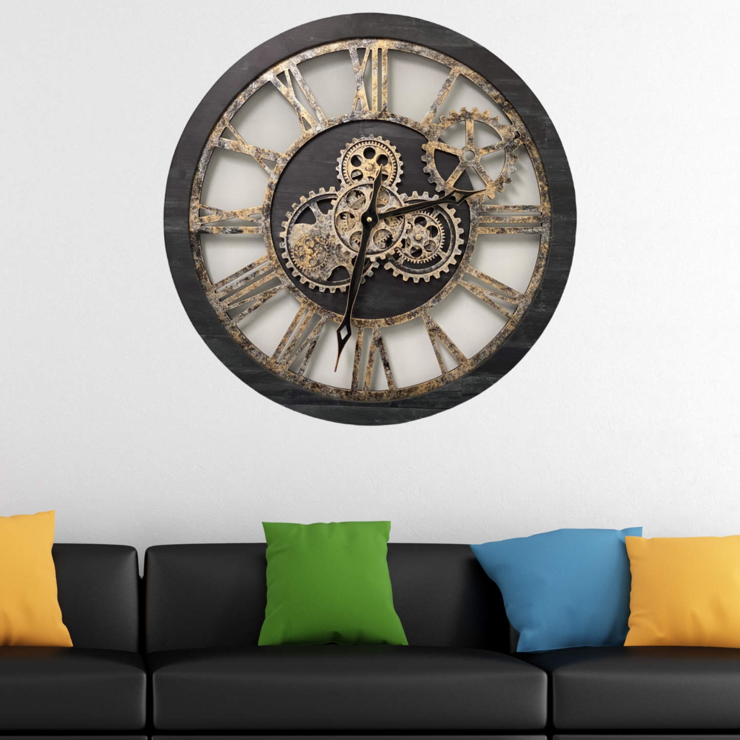 Horloge Murale Ronde 24” Vintage Noir