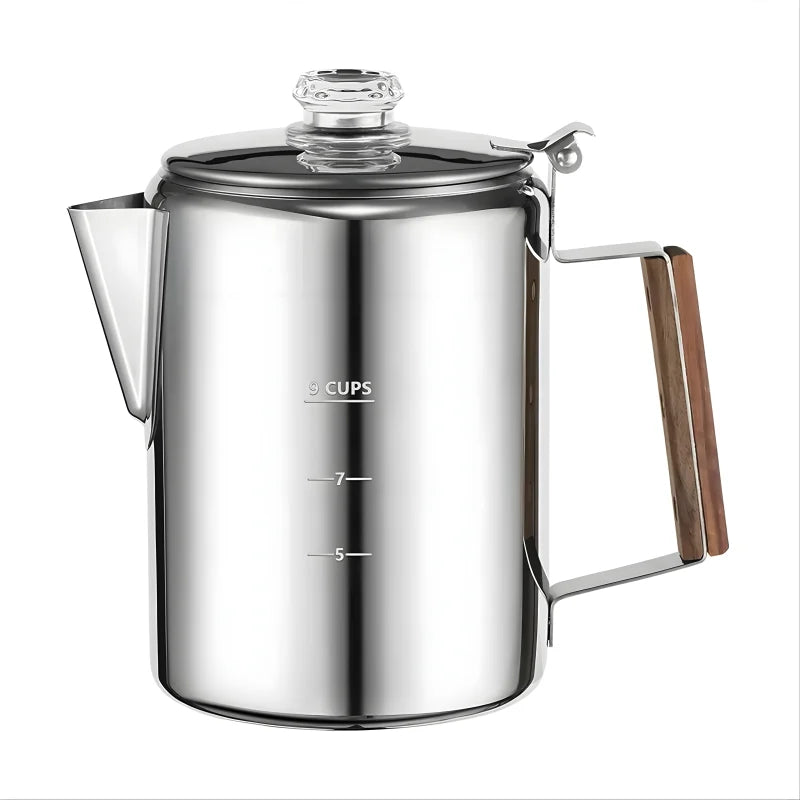 Cafetière Camping Argentée en Acier Inoxydable