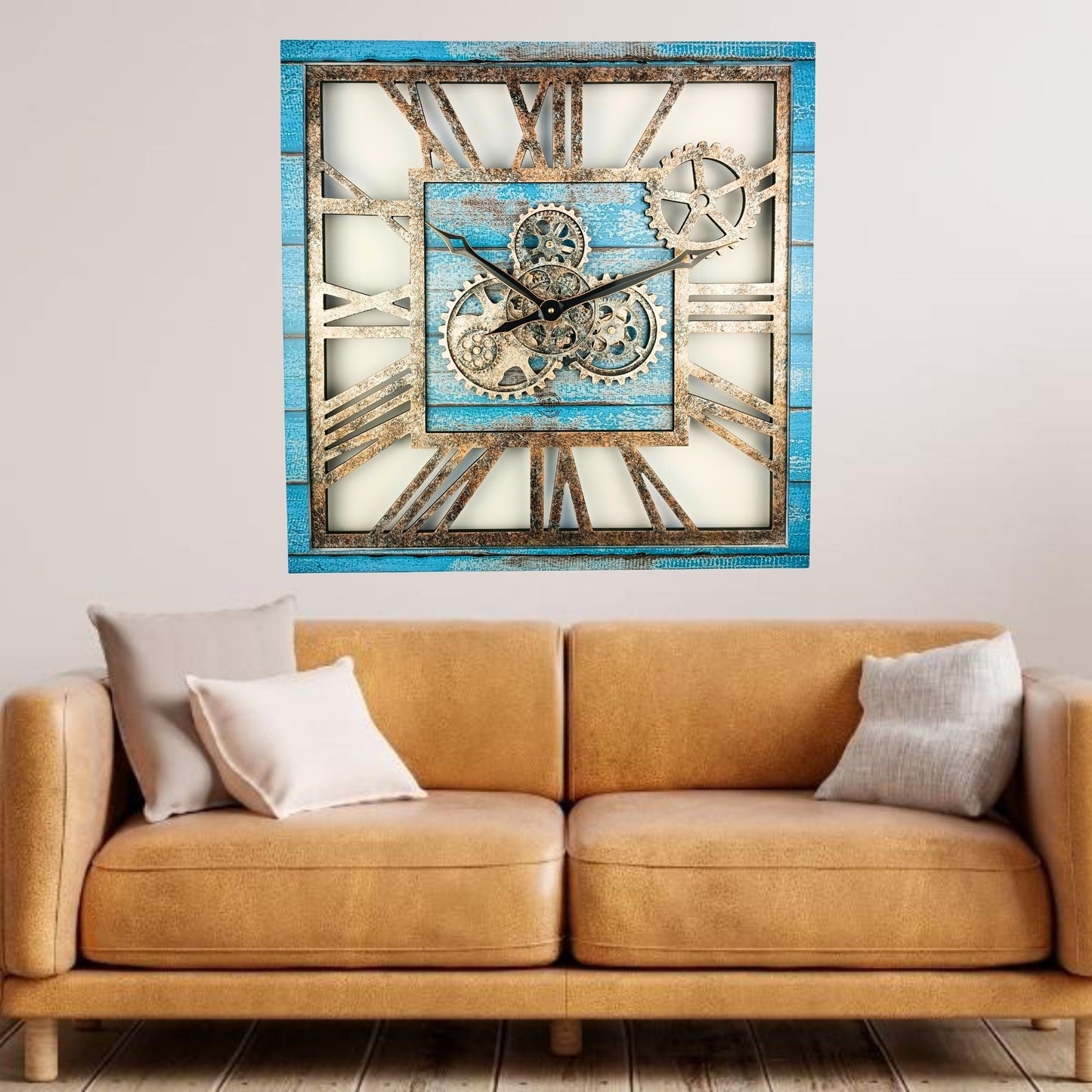 Horloge Murale Carrée 24” Bleu Océan