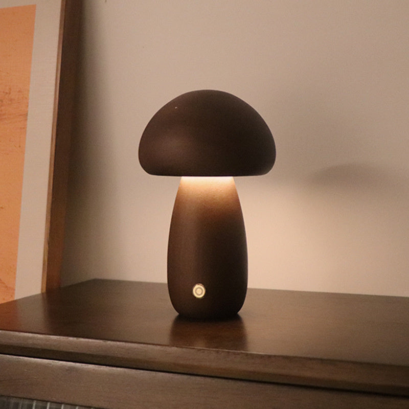 Lampe de table champignon vintage en bois