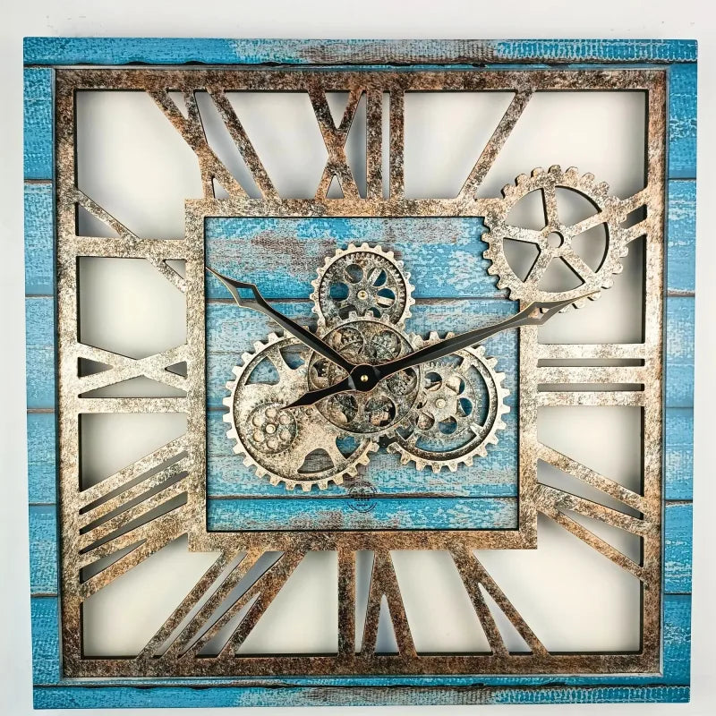 Horloge Murale Carrée 24” Bleu Océan