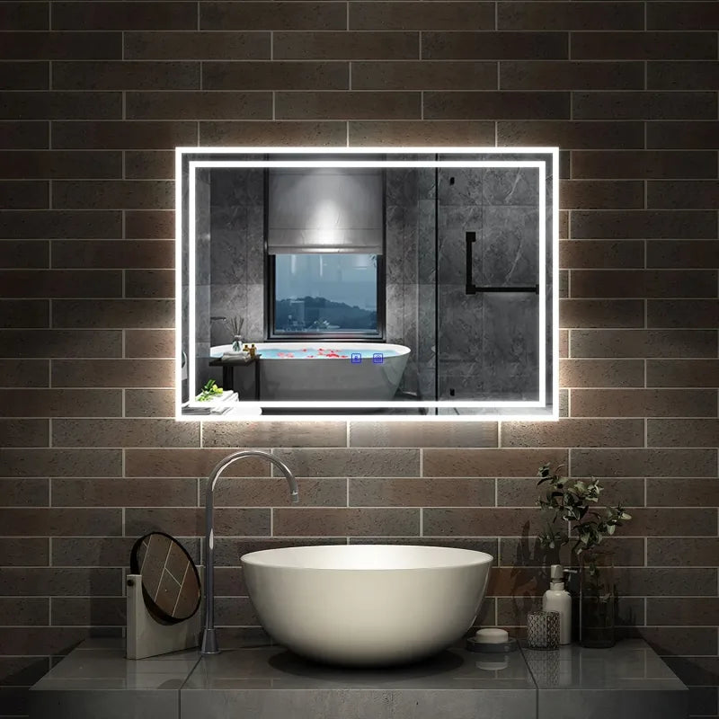 Miroir de salle de bain LED avec coussin anti-buée 3 couleurs