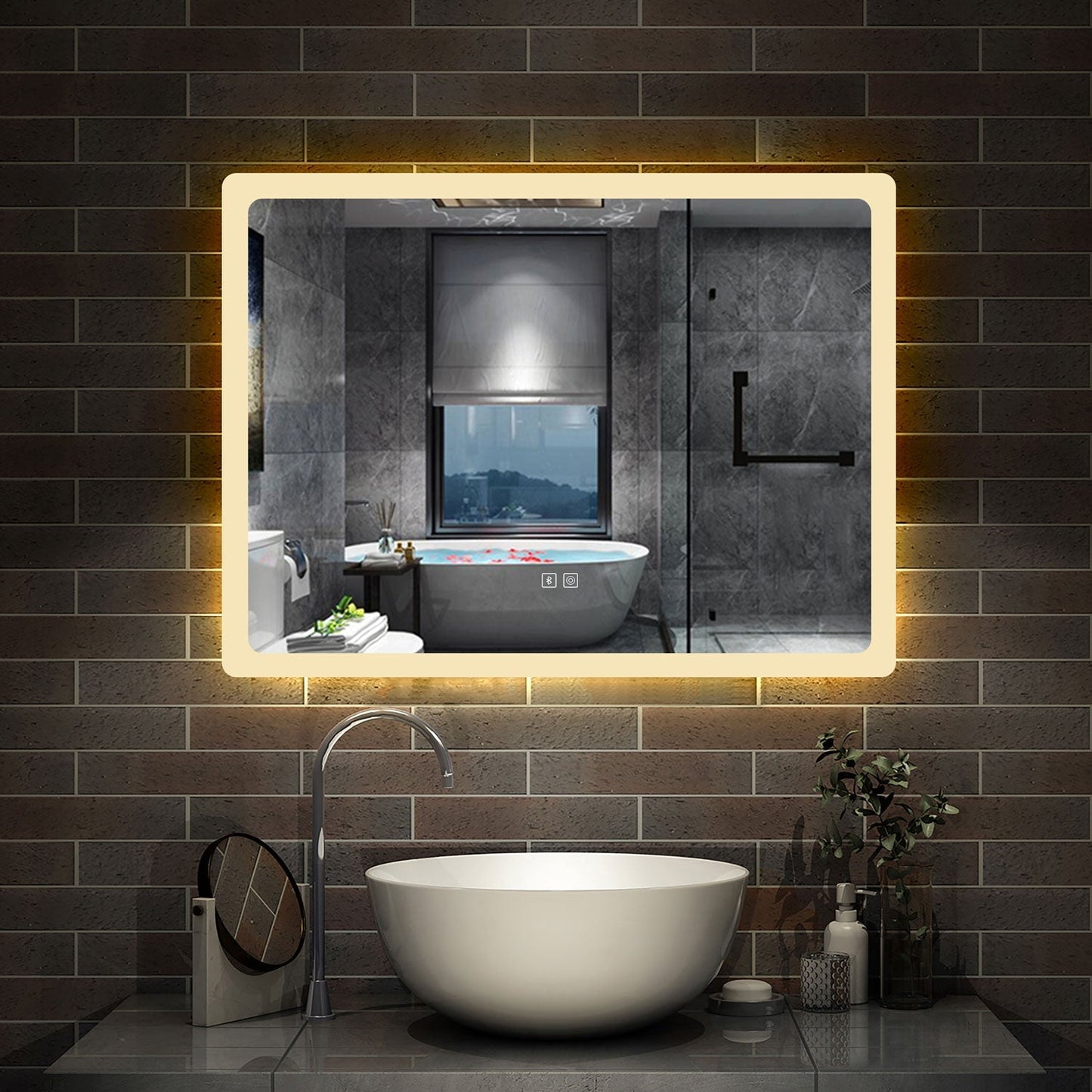 Miroir de salle de bain LED avec coussin anti-buée et haut-parleur Bluetooth