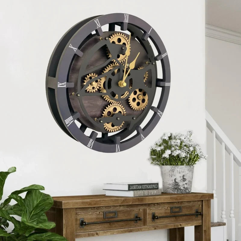 Horloge de Cheminée Ronde 16” Noir Vintage