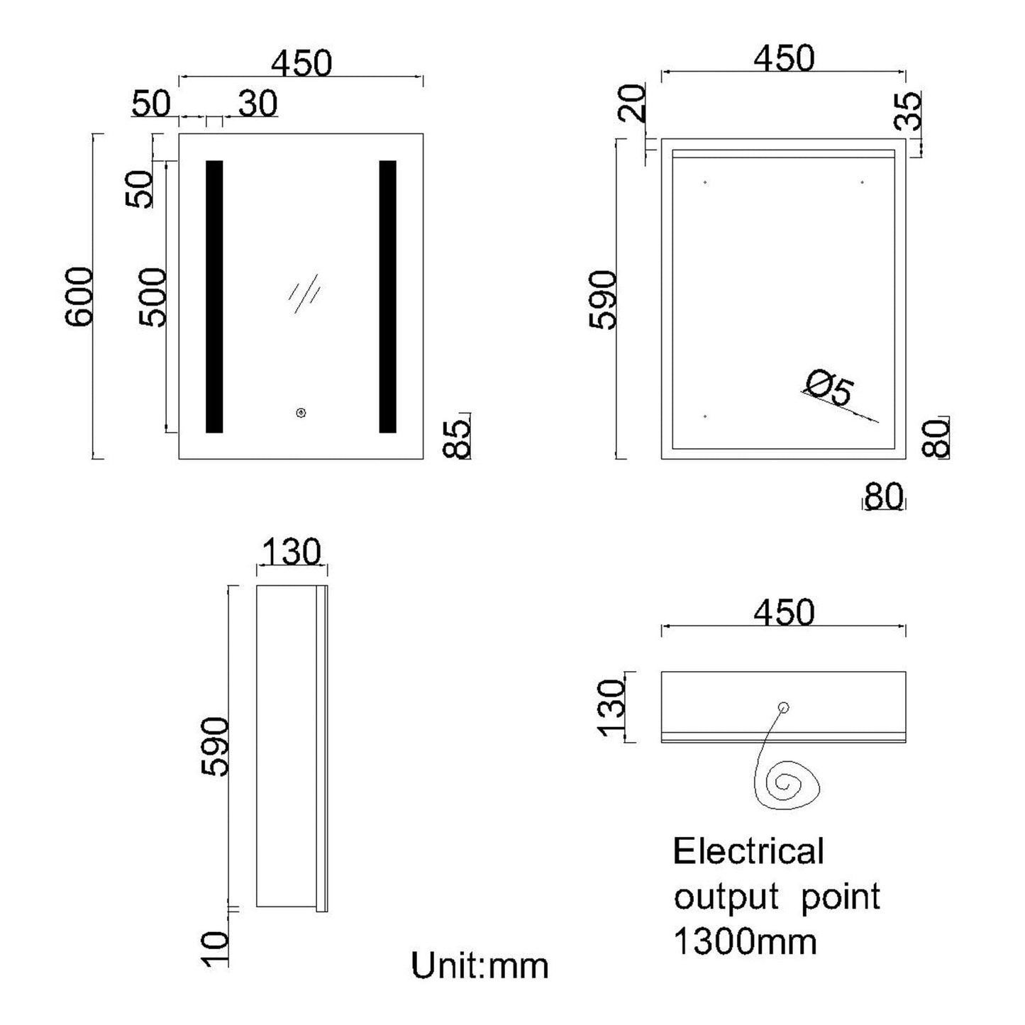 Armoire de toilette à LED | Aica 450x600mm