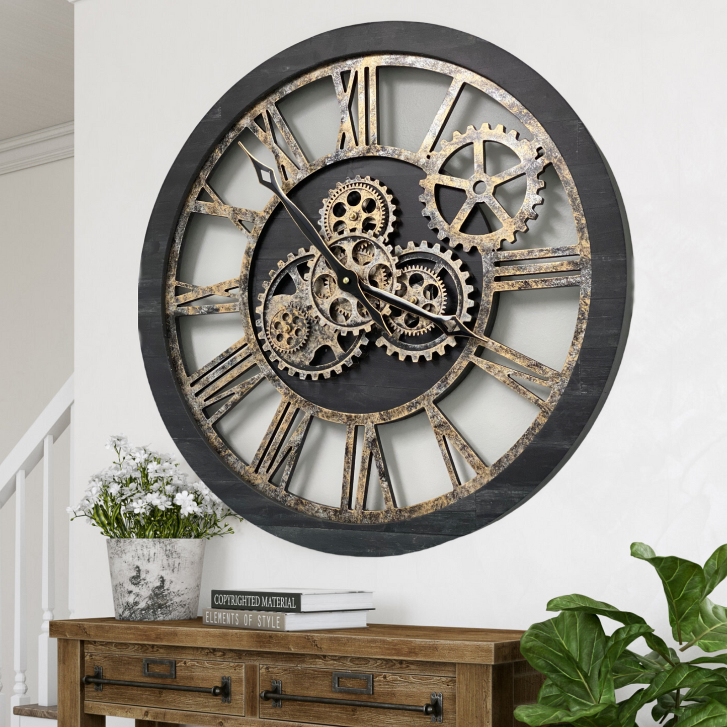 Horloge Murale Ronde 24” Vintage Noir