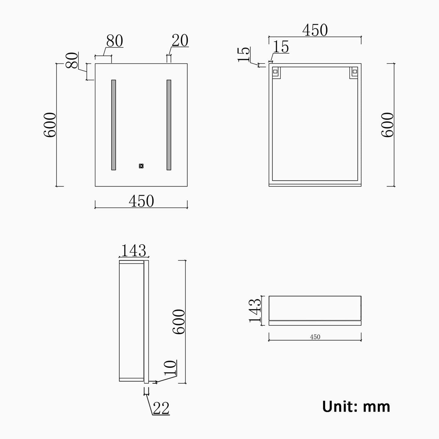 Armoire de miroir LED 450*600mm