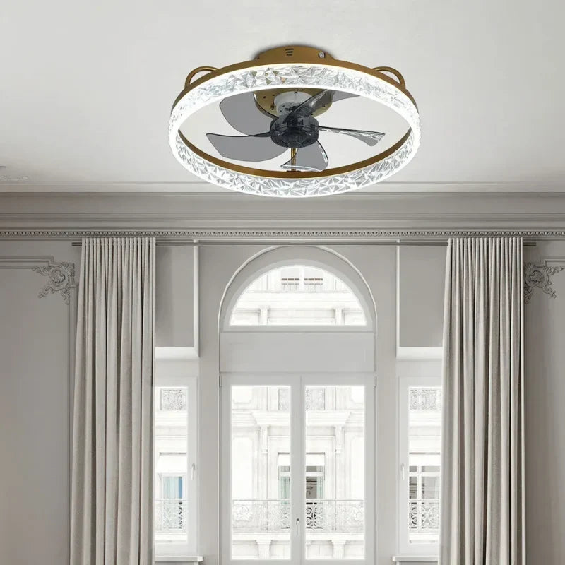 Ventilateur de plafond rond contemporain en cristal