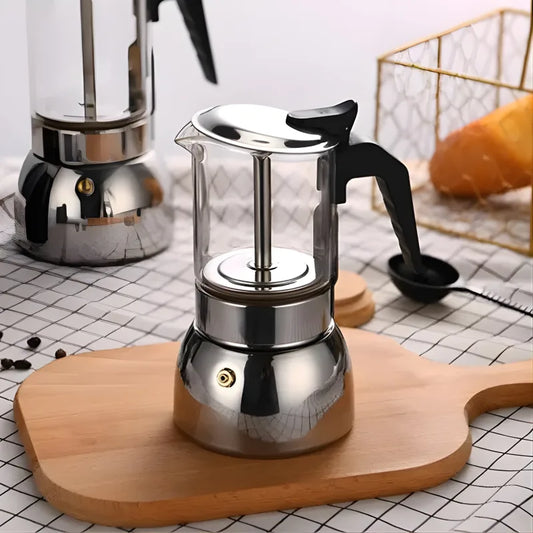 Cafetière Moka en Verre et Acier Inoxydable