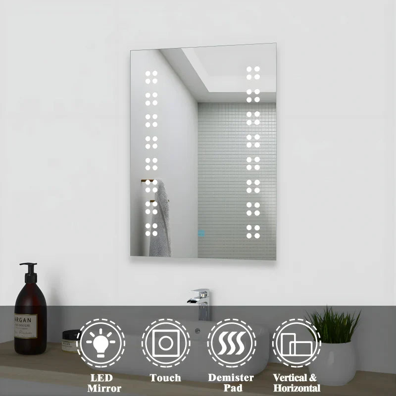 Miroir de salle de bains avec lumières LED anti-brouillard fixé au mur