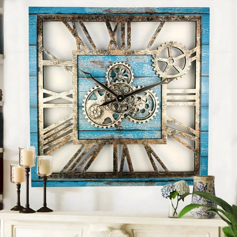 Horloge Murale Carrée 24” Bleu Océan