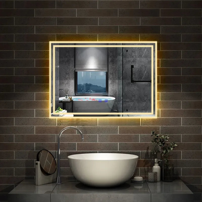 Miroir de salle de bain LED avec coussin anti-buée 3 couleurs