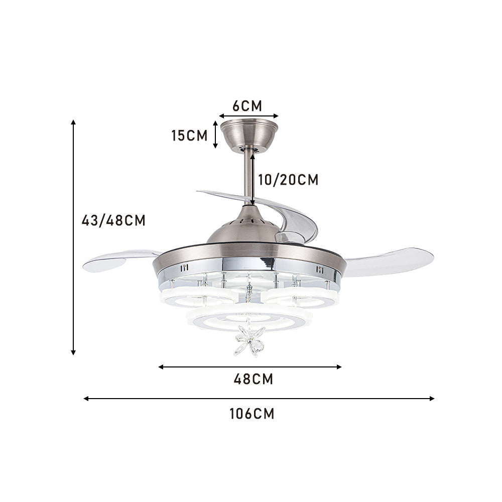 Ventilateur de plafond en acrylique à 3 lumières changeantes