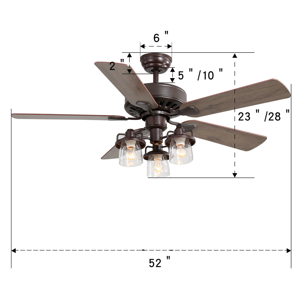 Ventilateur de plafond en bois avec 3 phares et télécommande